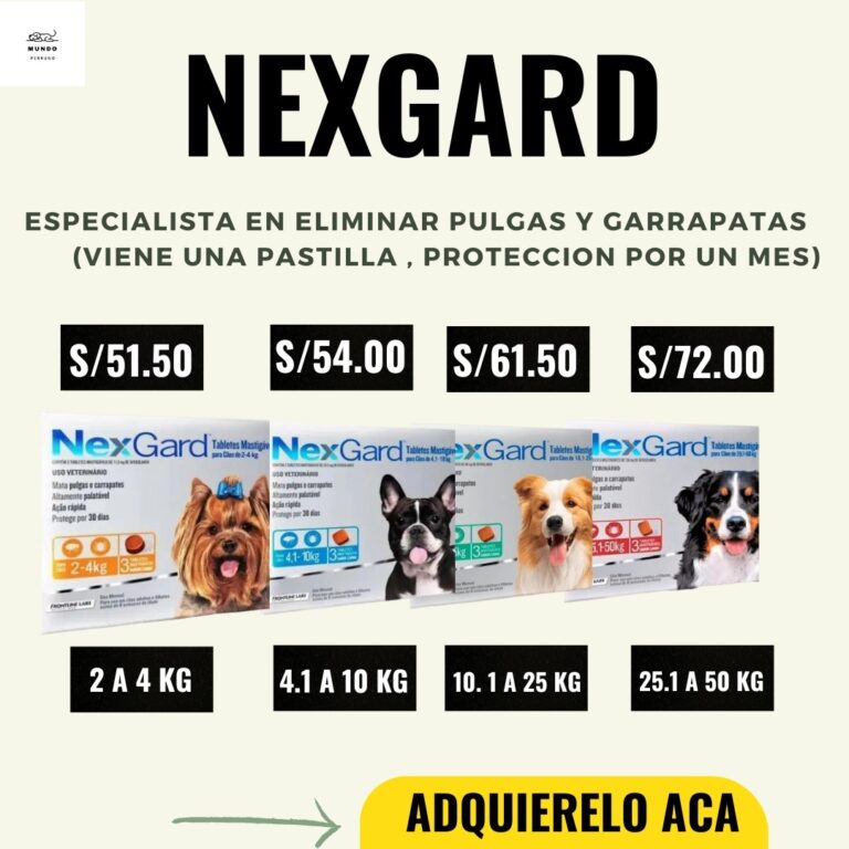 NexGard · Trata, previene y controla pulgas, garrapatas y ácaros. · Previene la Tenia ocasiona por las pulgas.